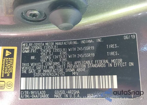 2019 Toyota Highlander Limited Platinum from USA, damaged, VIN 5TDYZRFH7KS342152